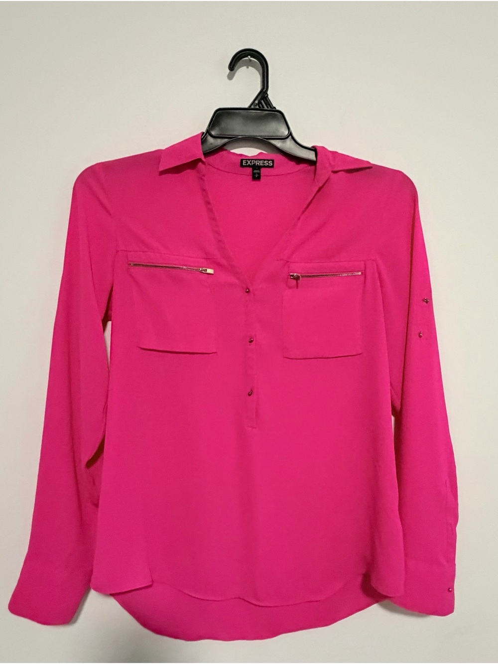 Express Hot Pink Long Sleeve Tunic Blouse
